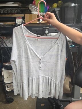 Free People Light Blue Peplum Henley Top